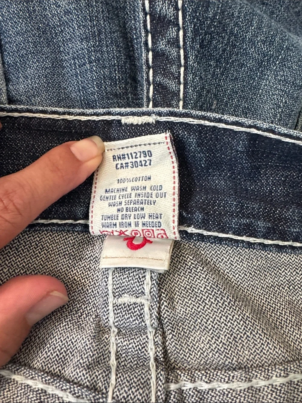 True Religion Dark Blue Flare Jeans with Contrast Stitching